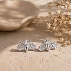 Aretes Topos Abeja Plateados Mar y Arena