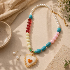 Set Collar Y Topo Perla con Piedras Naturales Multicolor Dorado Aura - Bambú Rosa Joyas y Accesorios 