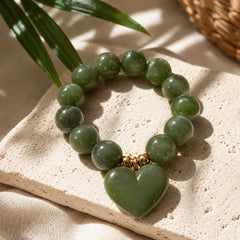 Pulsera Piedras Verde Dije Corazón Aura