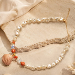 Collar Maxi Dije Concha Perla Shell Dorado Mar y Arena