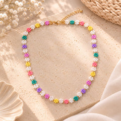 Collar Choker Mostacilla Flores Multicolor Mar y Arena