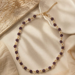 Collar Choker Mostacilla Flores Beige - Uva Aura