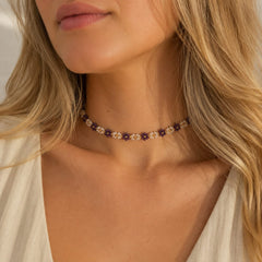 Collar Choker Mostacilla Flores Beige - Uva Aura