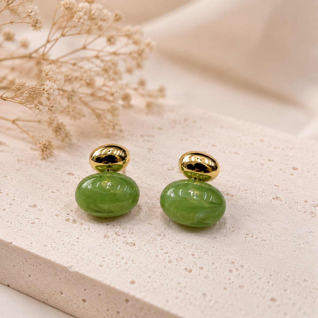 Aretes Maxi Topos Piedra verde Aura - Bambú Rosa Joyas y Accesorios 