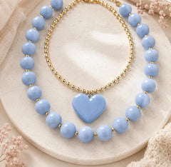 Collar Doble Piedra Abaco y Corazón Azul Mar y Arena