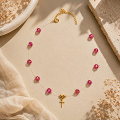 Collar Dije Cruz Invisible Cristal Rojo Dorado Aura