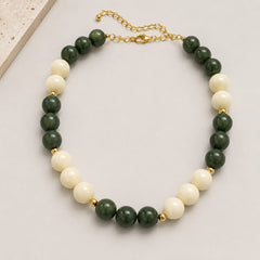 Maxi Collar Piedras Combinadas Verde-Beige Dorado Aura