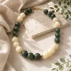 Maxi Collar Piedras Combinadas Verde-Beige Dorado Aura