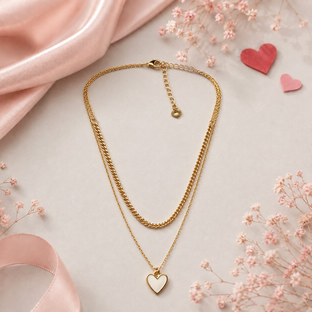 Collar Cadena Doble Corazón Blanco Pintado Amaré