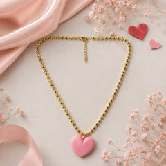 Collar Cadena Eslabones Dorado con Corazón Abaco Rosado Amaré