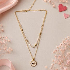 Collar Doble Cadena Perlas con Corazón Pintado Dorado Amaré