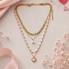 Collar Cadenas Dorado con Corazón Pintado Rosa Amaré