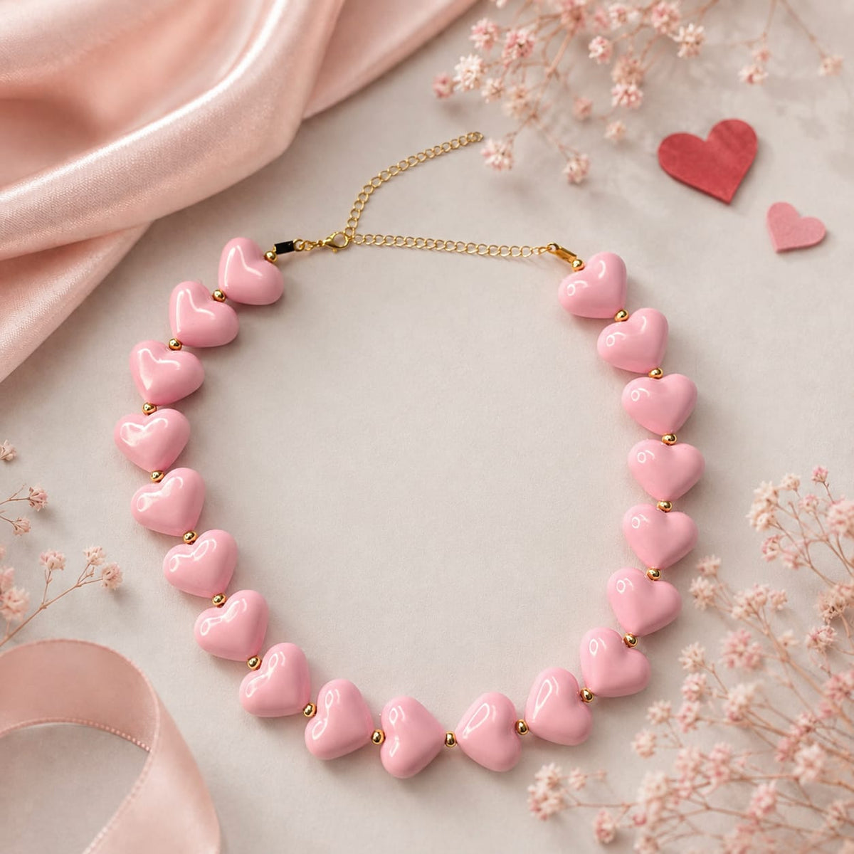 Maxi Collar Piedras Abaco Corazón Rosa Amaré