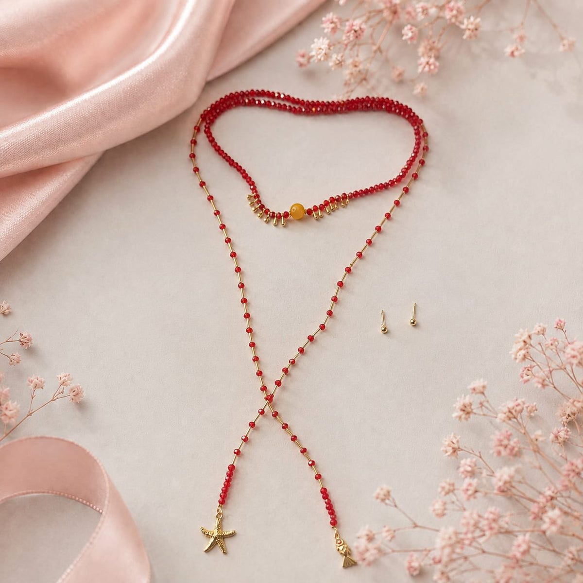Set Collar Corbatin y Topo Balin Cristales Rojo Amaré