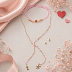 Set Collar Corbatin y Topo Balin Cristales Rosados Amaré