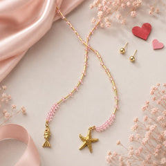 Set Collar Corbatin y Topo Balin Cristales Rosados Amaré