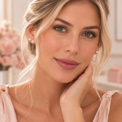 Aretes Topos Doble Cadena Corazón Dorado Amore - Bambú Rosa Joyas y Accesorios 