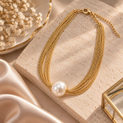 Collar Cadenas Maxi Perla Dorado Latidos - Bambú Rosa Joyas y Accesorios 