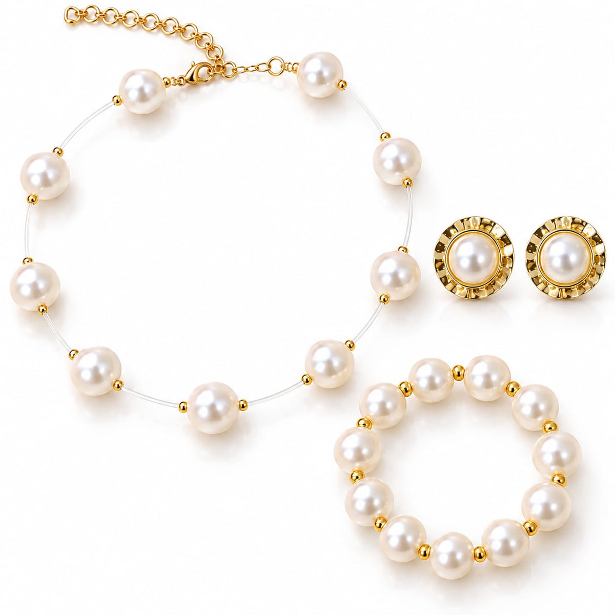 Set Collar Topo y Pulsera Perla Dorado