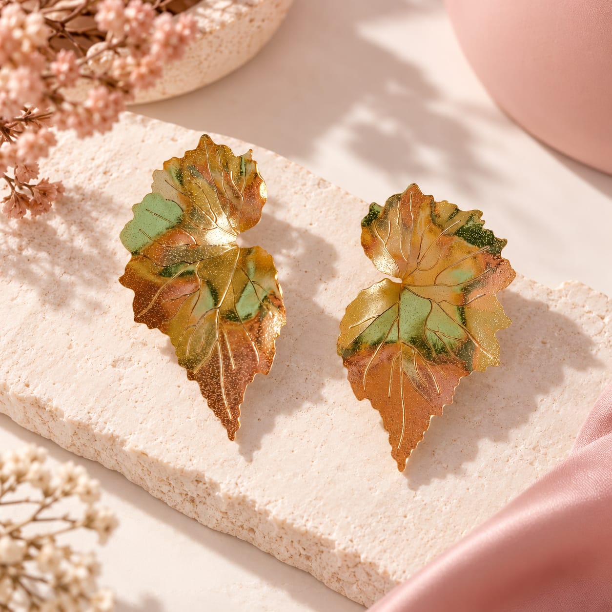 Aretes Maxi Topos Abanico Media Hoja Doradas Boreal - Bambú Rosa Joyas y Accesorios 