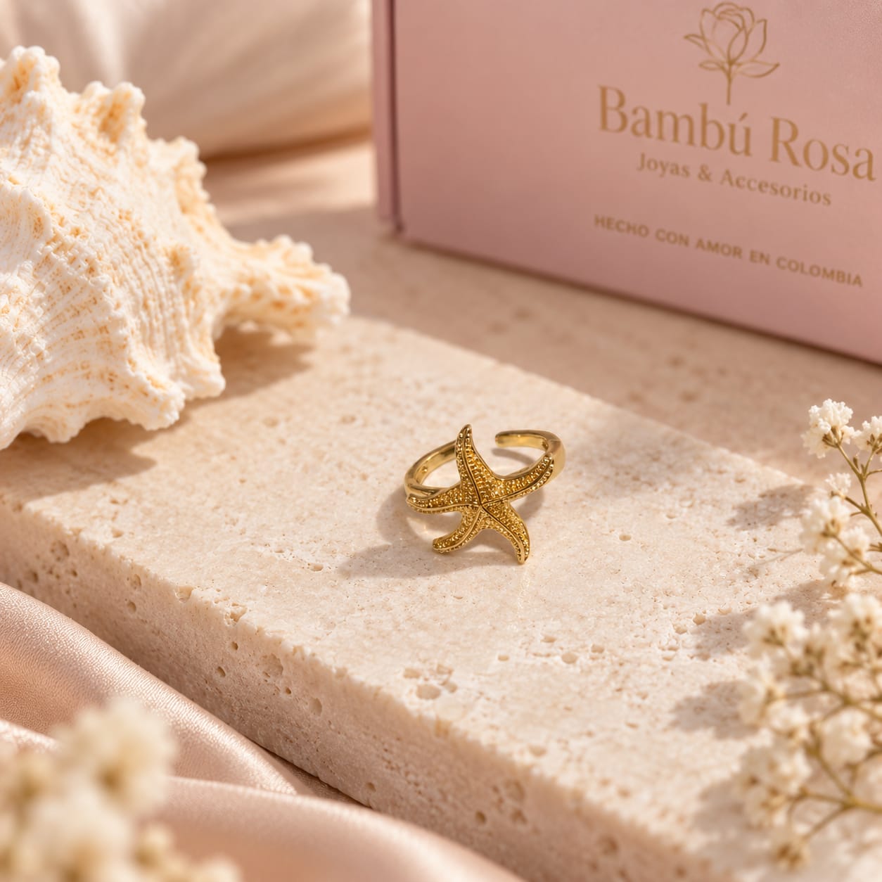 Anillo Maxi Estrella de Mar Dorado Mar y Arena - Bambú Rosa Joyas y Accesorios 
