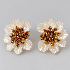 Arete Media Flor Nácar Tejida en Cristal Dorado Creer - Bambú Rosa Joyas y Accesorios 