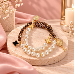 Pulsera Camándula en Perla y cristal Dorado Creer