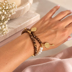 Pulsera Camándula en Perla y cristal Dorado Creer