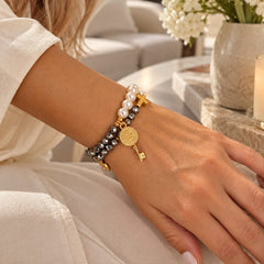 Pulsera Camándula en Perla y cristal Plateado Creer