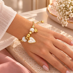 Pulsera Pandora con Dijes en Corazón Y Perla Dorada Creer