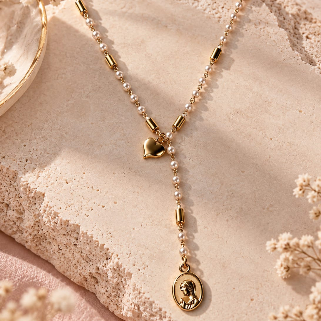 Collar Corbatin Perla Dije Maria Dorado Creer