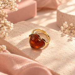 Anillo Maxi Corazón Piedra Café Dorado Creer