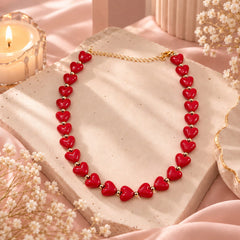 Maxi Collar Piedra Natural Corazones Rojo Mini Creer