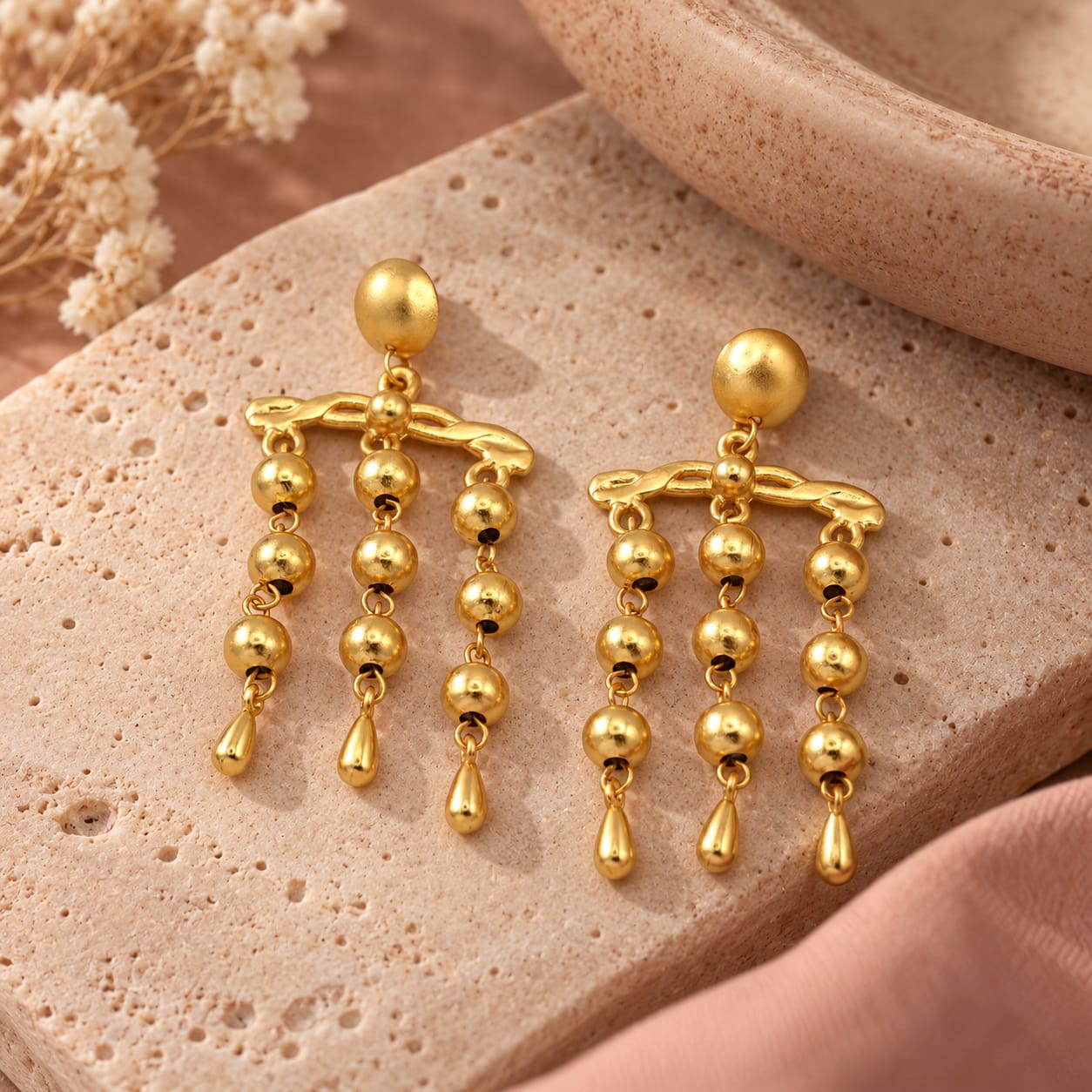 Aretes Articulados esferas Conexión Dorado - Bambú Rosa Joyas y Accesorios 
