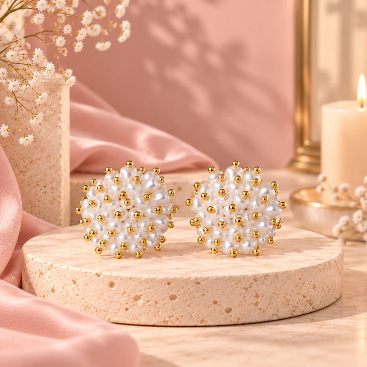 Arete Tejido Capullo en Perlas Con Dorado Creer