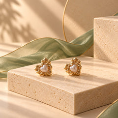 Arete Topo Mini Grabado Dorado con Perla Esplendor