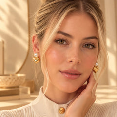 Arete Maxi Topo Perla Y Corazón Dorado Esplendor
