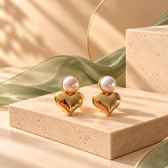 Arete Maxi Topo Perla Y Corazón Dorado Esplendor