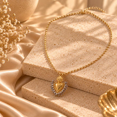 Cadena Dije Dorado Corazón Tejido Esplendor