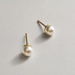 Aretes Topos Mini Bola Perla Dorados Florecer