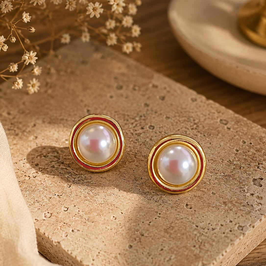 Aretes Topos Bola Perla Dorados Florecer - Bambú Rosa Joyas y Accesorios 