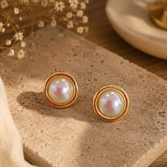 Aretes Topos Bola Perla Dorados Florecer - Bambú Rosa Joyas y Accesorios 