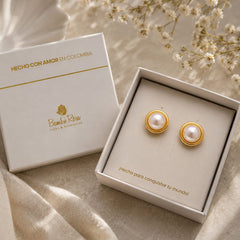 Aretes Topos Bola Perla Dorados Florecer - Bambú Rosa Joyas y Accesorios 