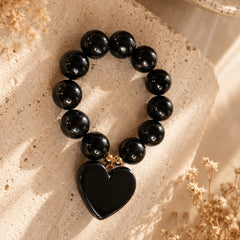 Pulsera Piedras Negra Dije Corazón Aura