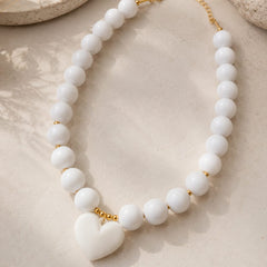Maxi Collar Piedras Corazón Blanco Aura - Bambú Rosa Joyas y Accesorios 