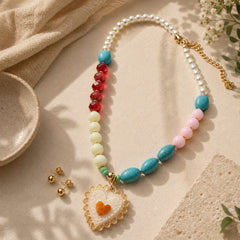 Set Collar Y Topo Balin con Piedras Naturales Multicolor Dorado Aura