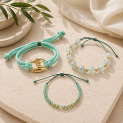 Set Pulsera X 3 Dorada Tejida Turquesa Aura