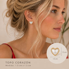 Aretes Maxi Topos Corazón Nácar Dorado Amaré