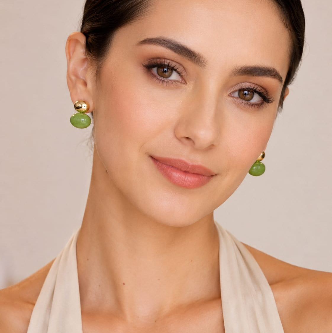 Aretes Maxi Topos Piedra verde Aura - Bambú Rosa Joyas y Accesorios 