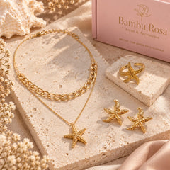 Set Collar Aretes Y Anillo estrella de mar Dorado